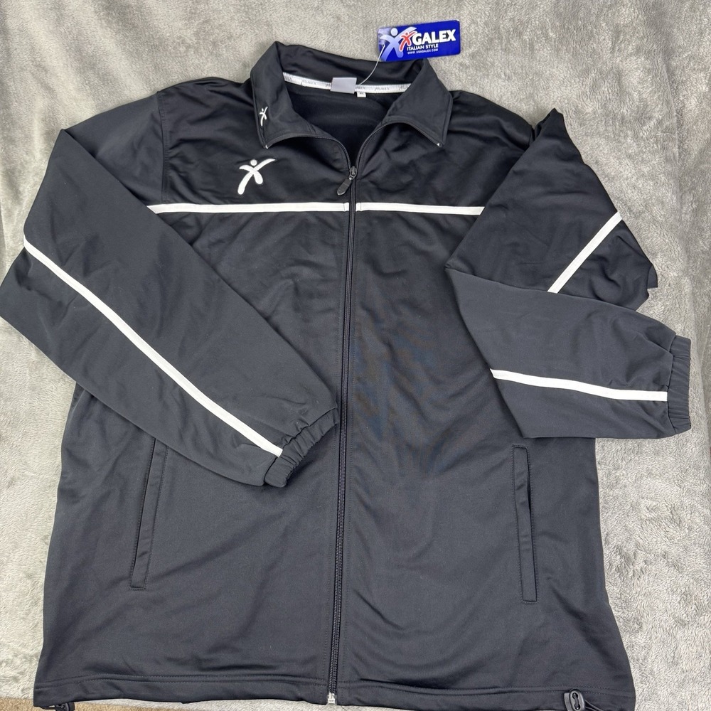 Galex Men's Track Jacket XL Black Full Zip Athletic Training Warm Up NWT Italian